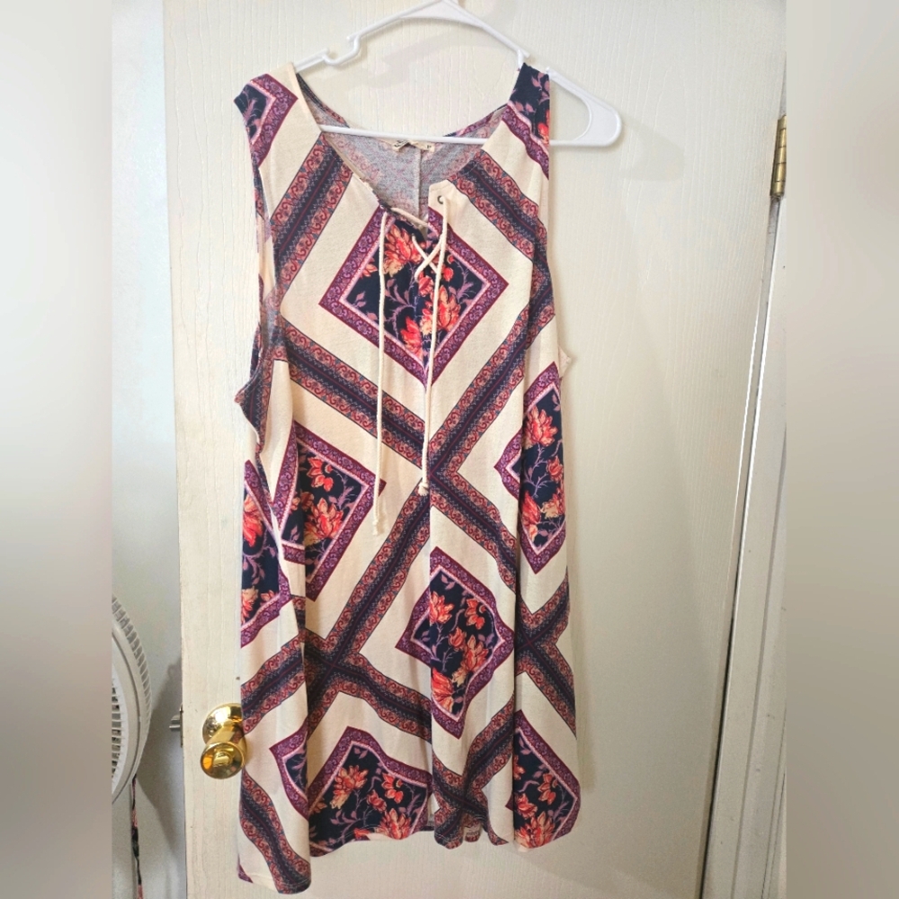 2X About A Girl NEW Floral Sleeveless Floral Dress Ties In Front